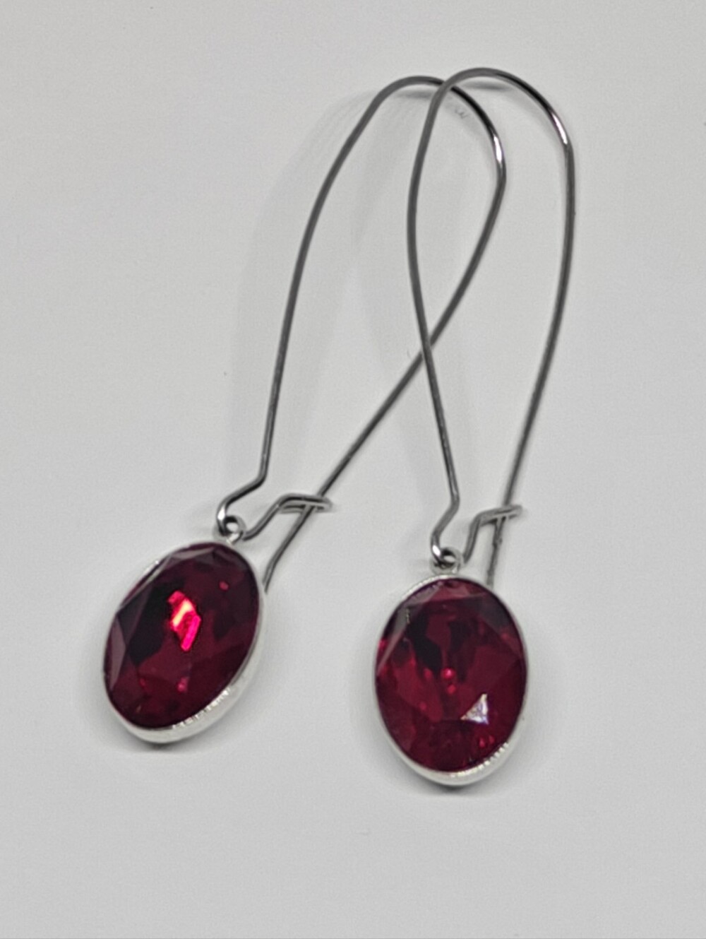 Signed Swarovski Swan Logo Red Crystal Drop Earrings